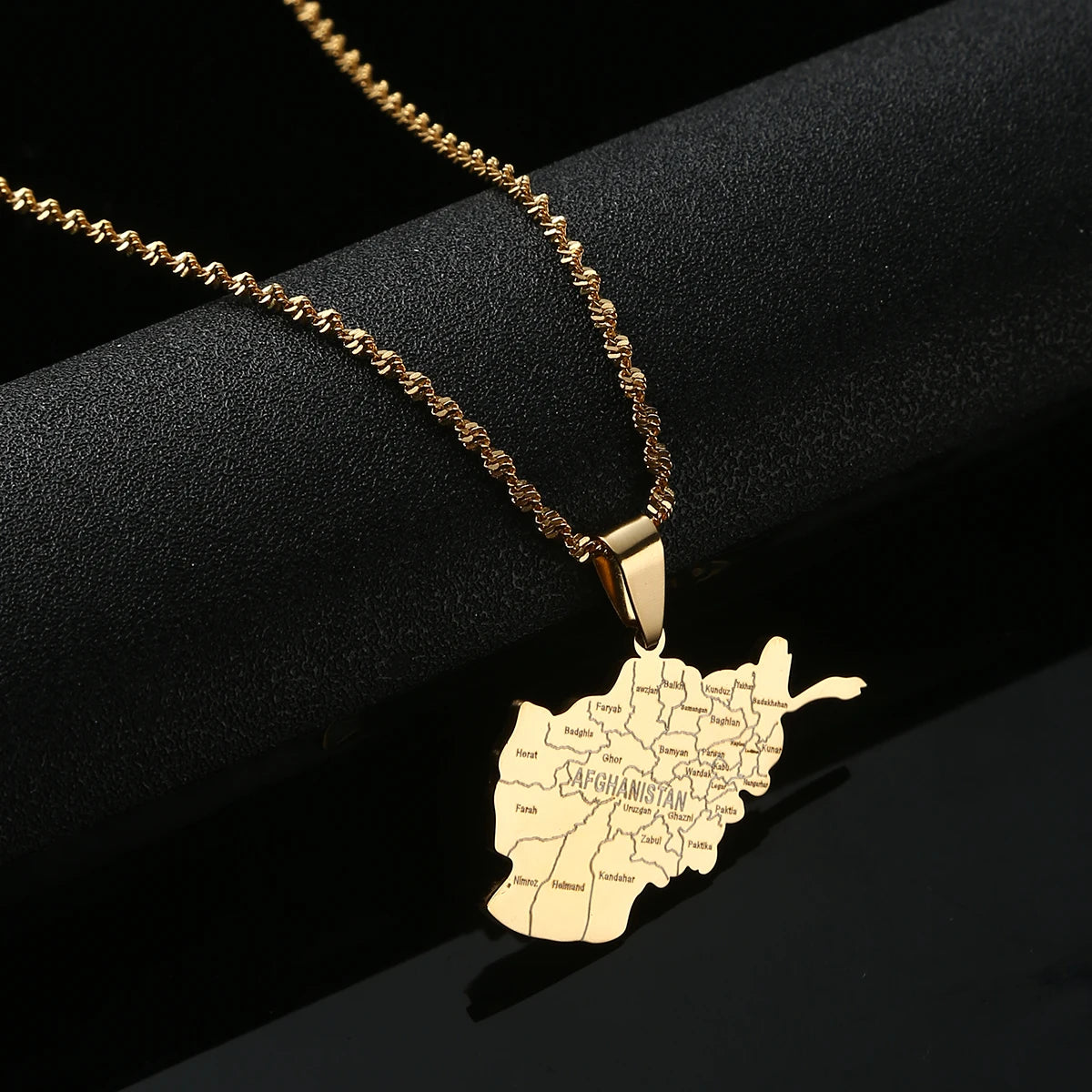 Afghanistan Cities Map Pendant Necklaces For Women Gold Color Afghan