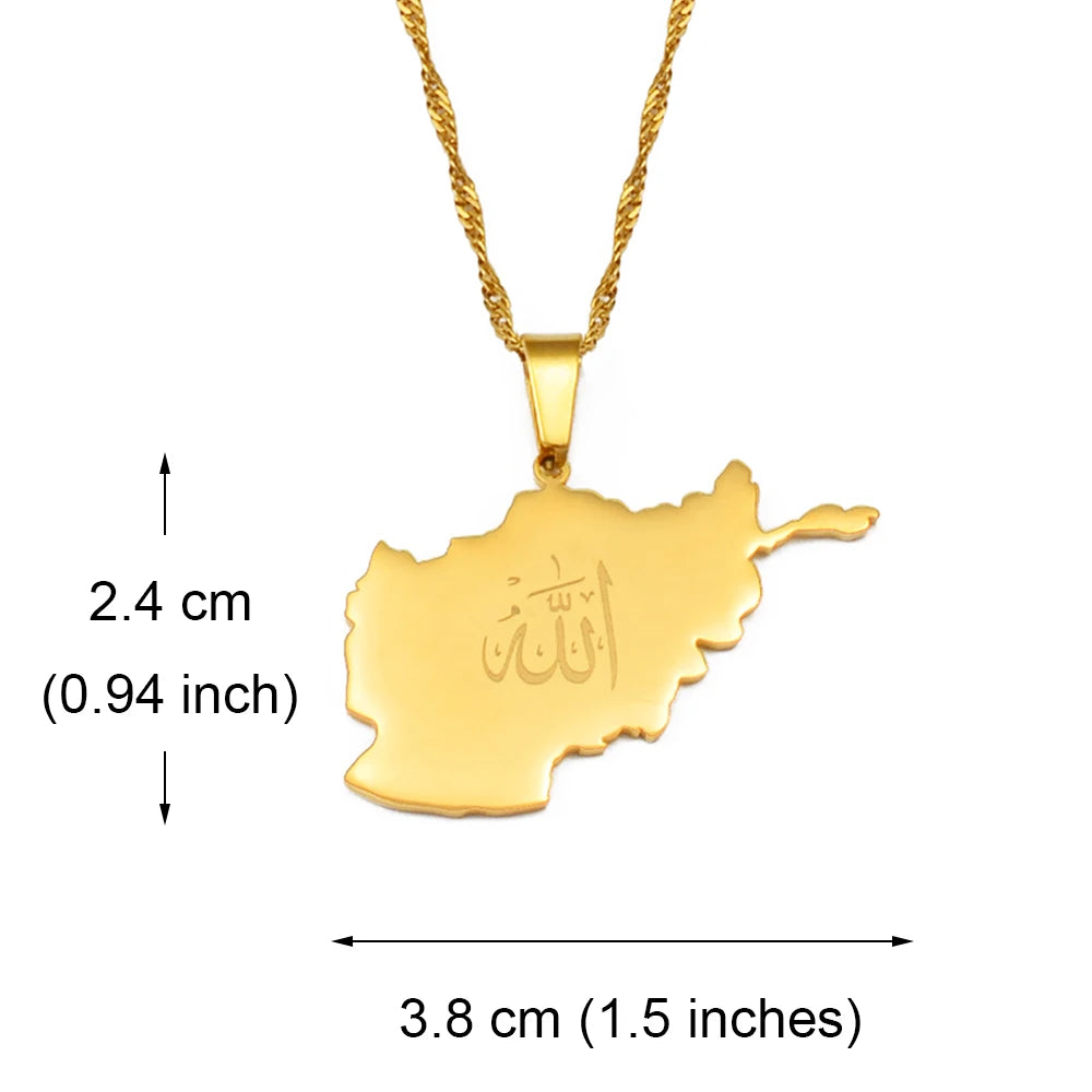 Anniyo Afghanistan Map With Allah Pendant Necklaces for Women Afghan