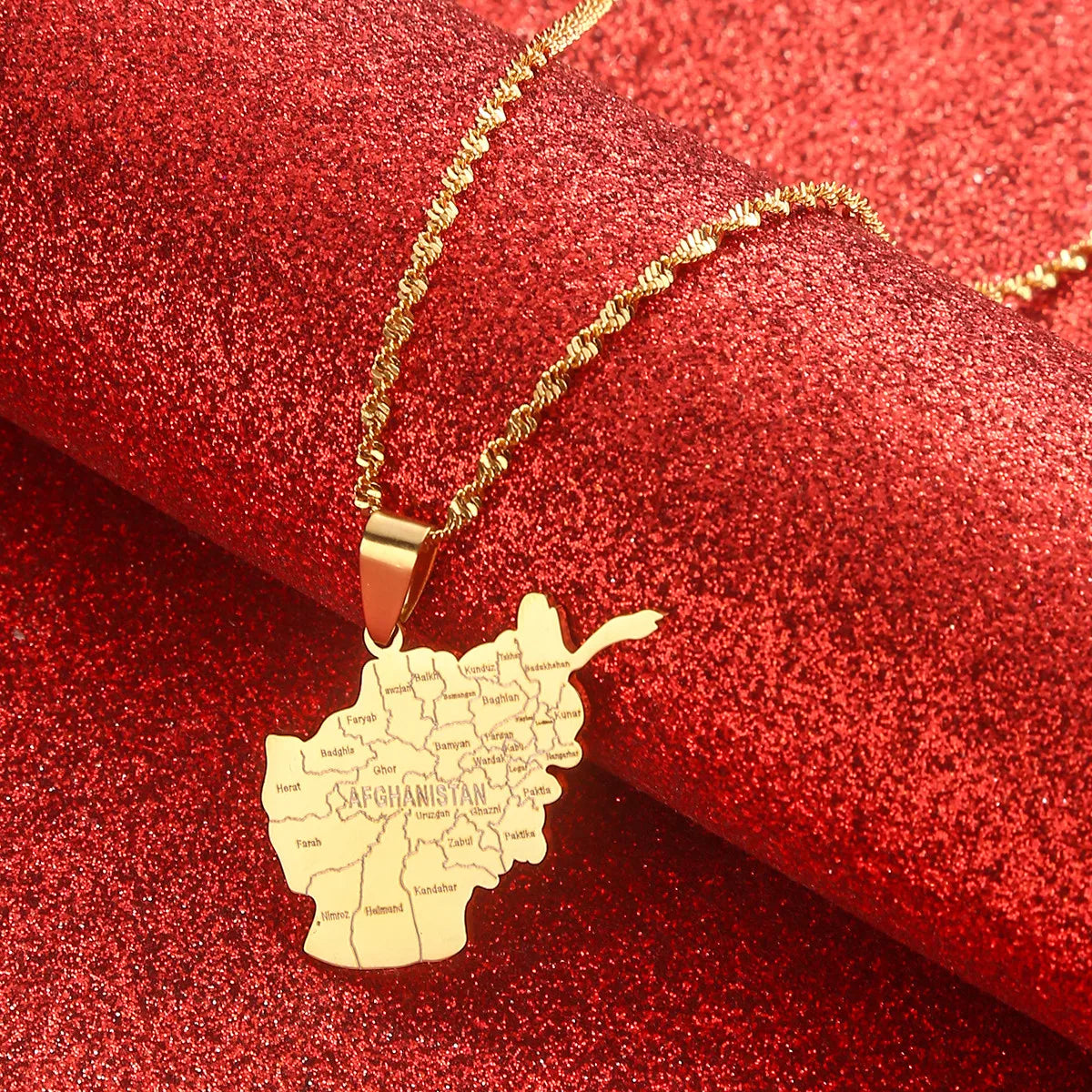 Afghanistan Cities Map Pendant Necklaces For Women Gold Color Afghan