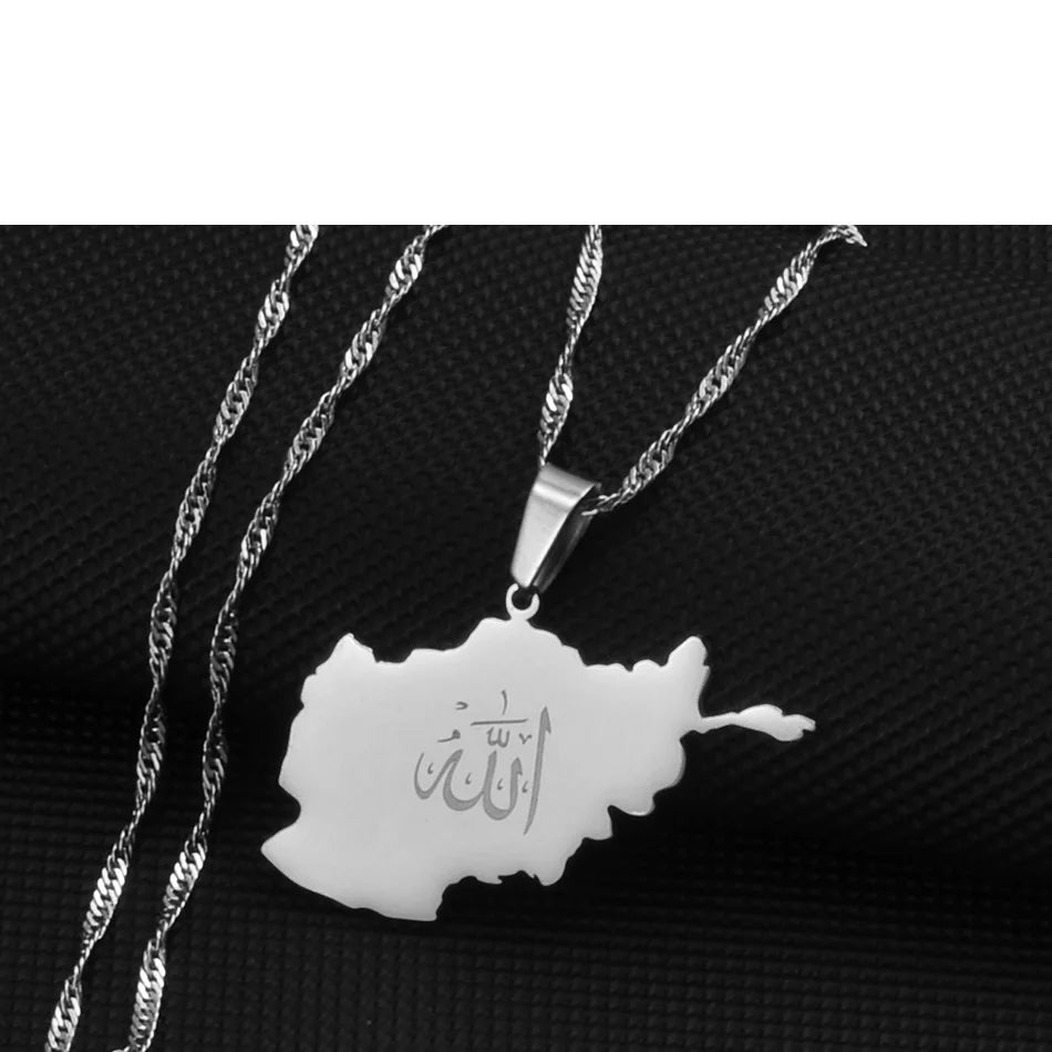 Anniyo Afghanistan Map With Allah Pendant Necklaces for Women Afghan