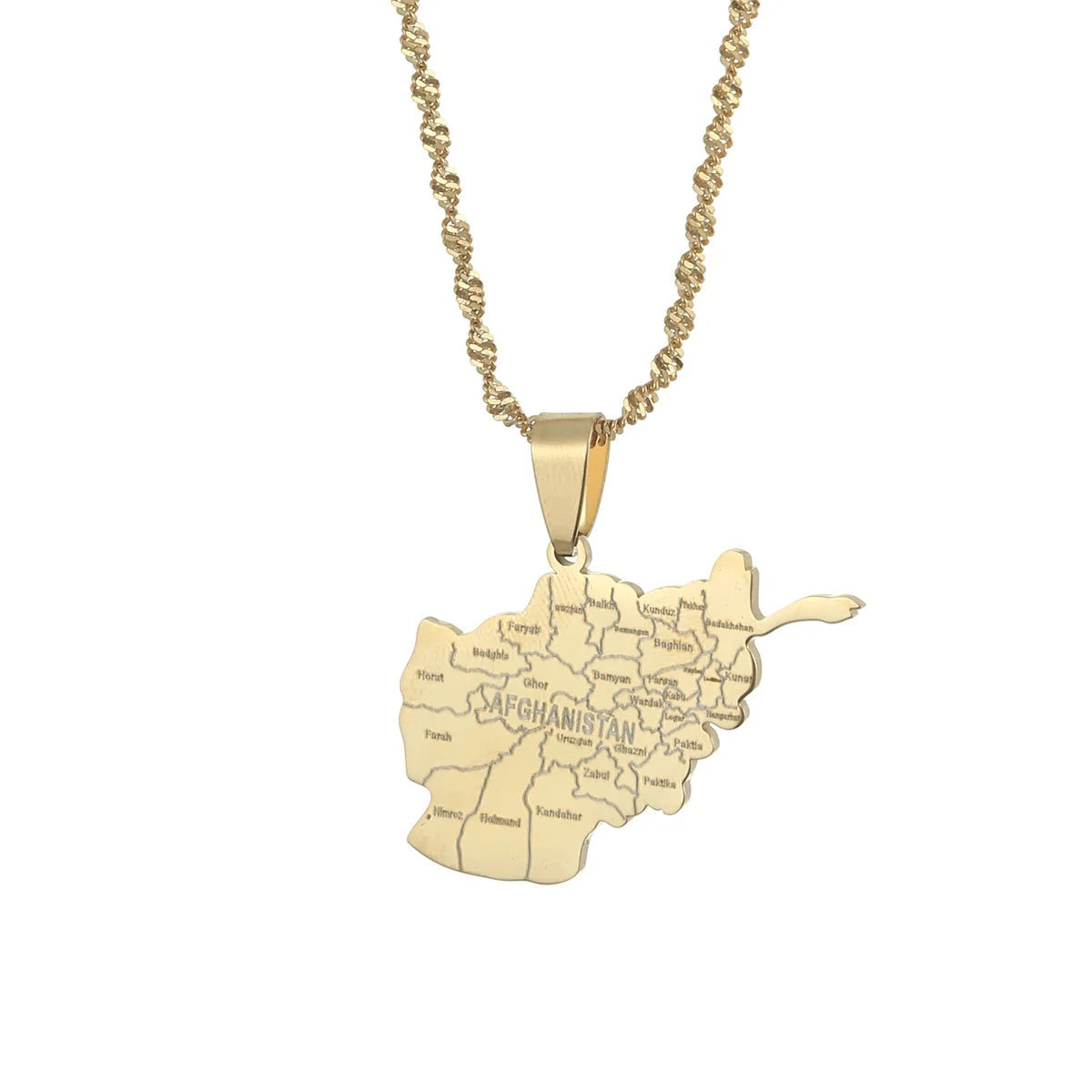 Afghanistan Cities Map Pendant Necklaces For Women Gold Color Afghan