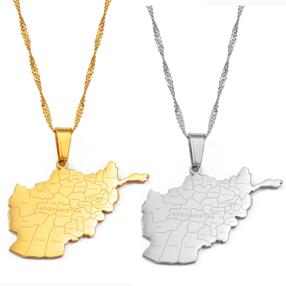 Anniyo Afghanistan Map With Cities Name Pendant Necklaces for